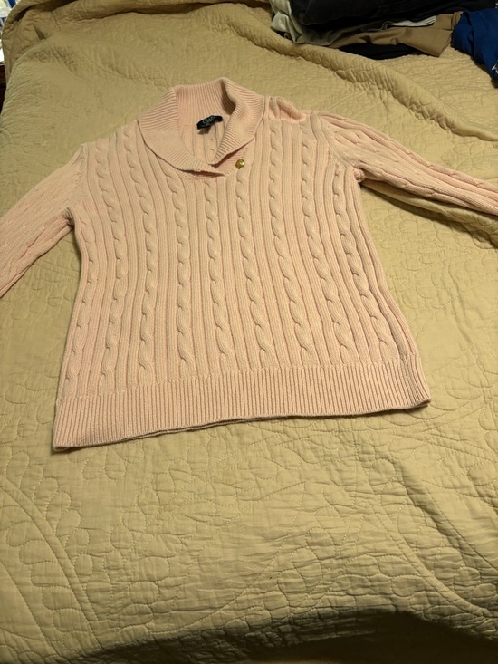 Chaps Sweaters - Chaps Light Pink Cable Knit Shawl Collar Sweater